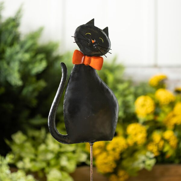 Happy Black Cat Metal Garden Stake