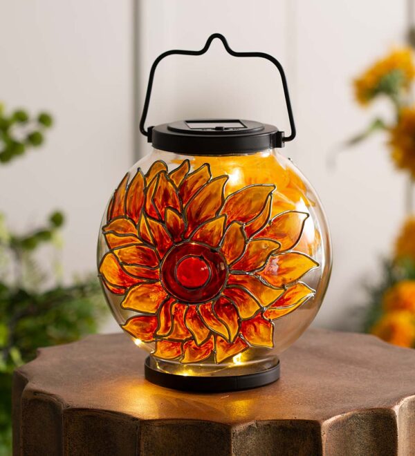 Glass Lantern with Painted Sunflowers