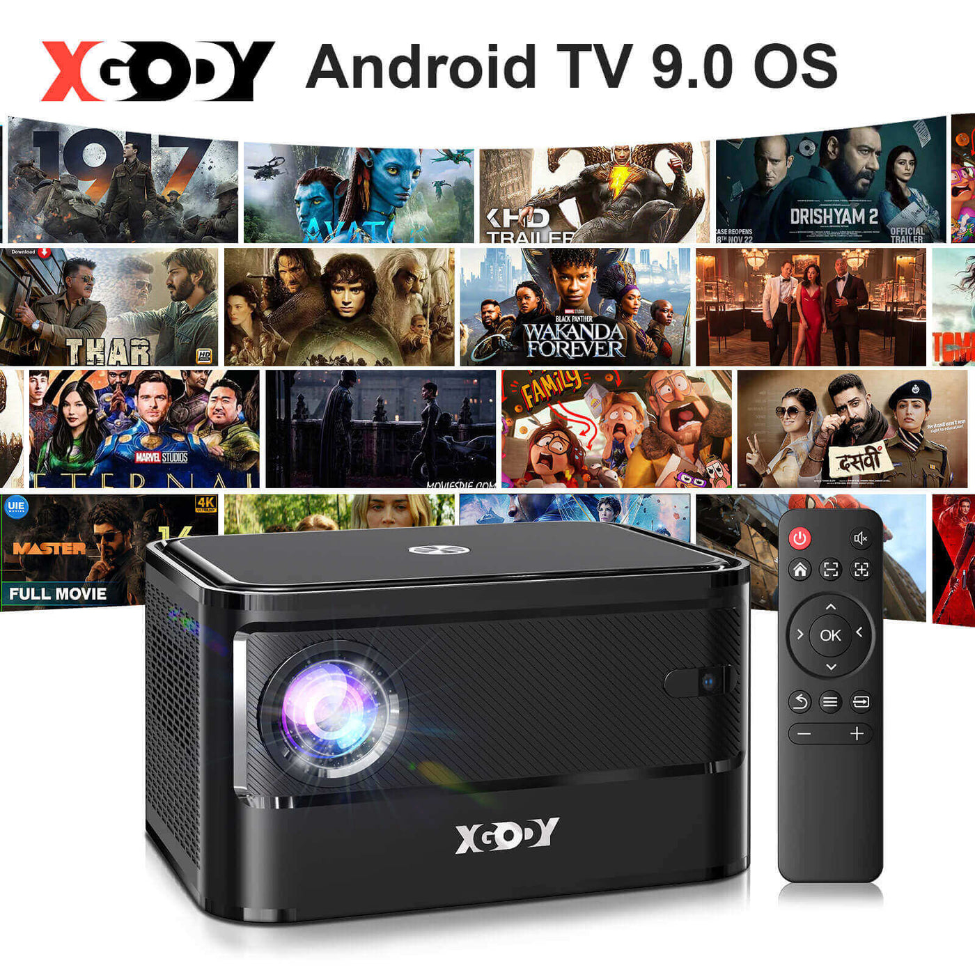 XGODY A40 Mini Portable Home LED Projector, Auto Focus, Native 1080P WiFi Bluetooth Projector 4k Support