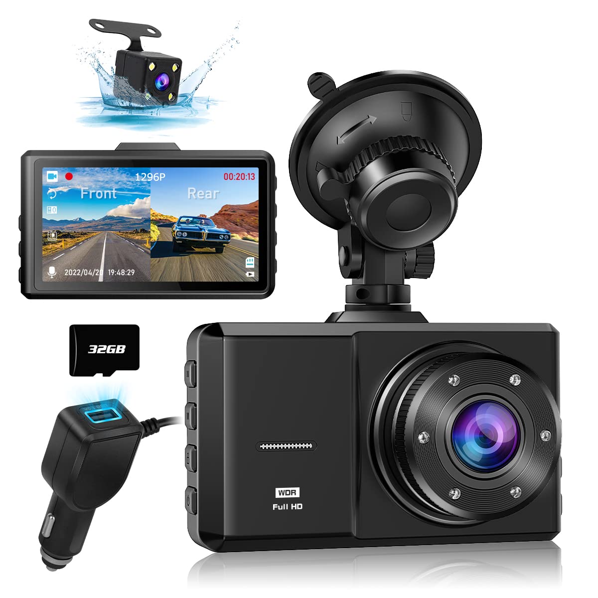 （🔥Hot Sale 50% OFF）Dash Cam Front and Rear, SPADE Dual Dash Camera 1080P with 32G SD Card