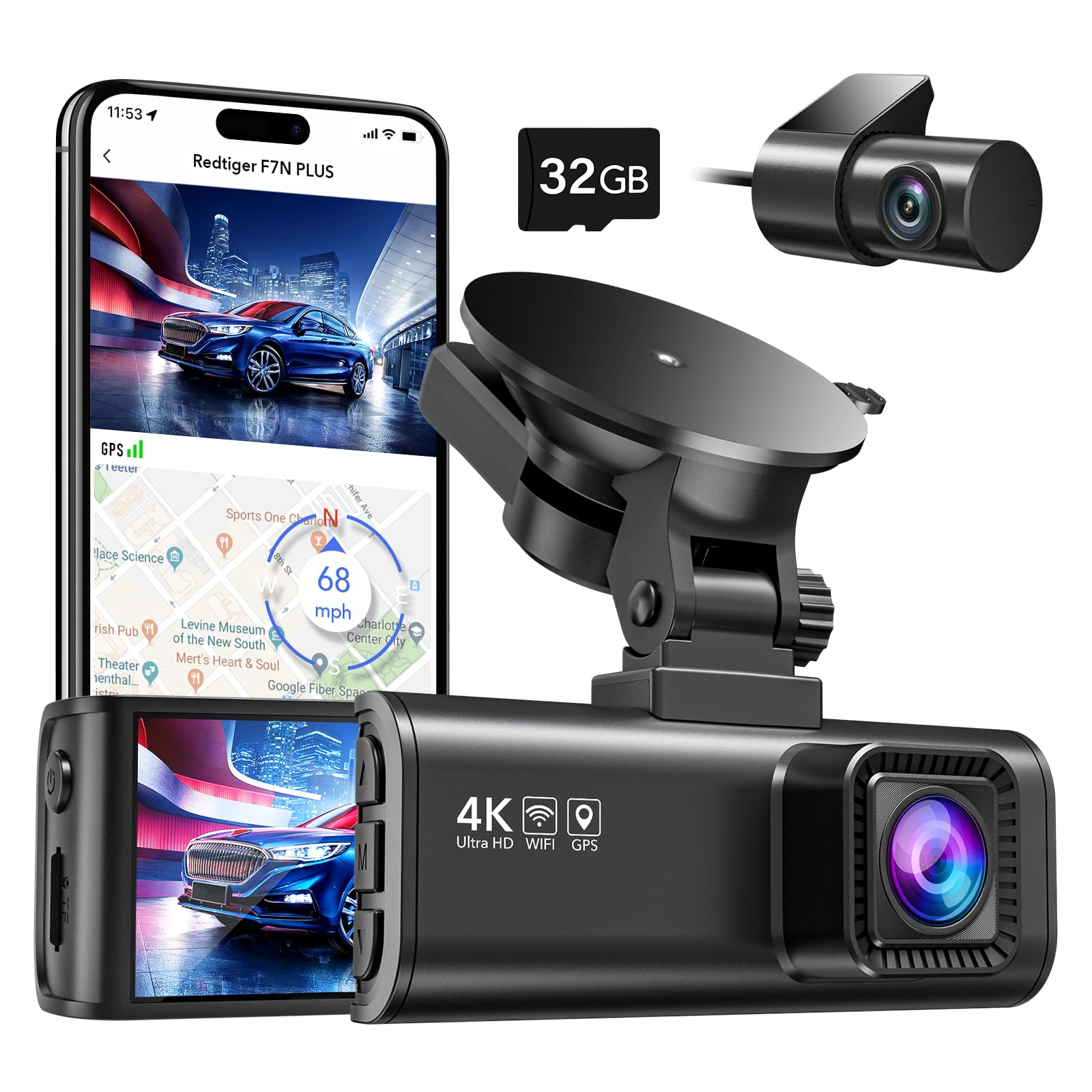 Dash Cam Front Rear, 4K/2.5K Full HD Dash Camera for Cars