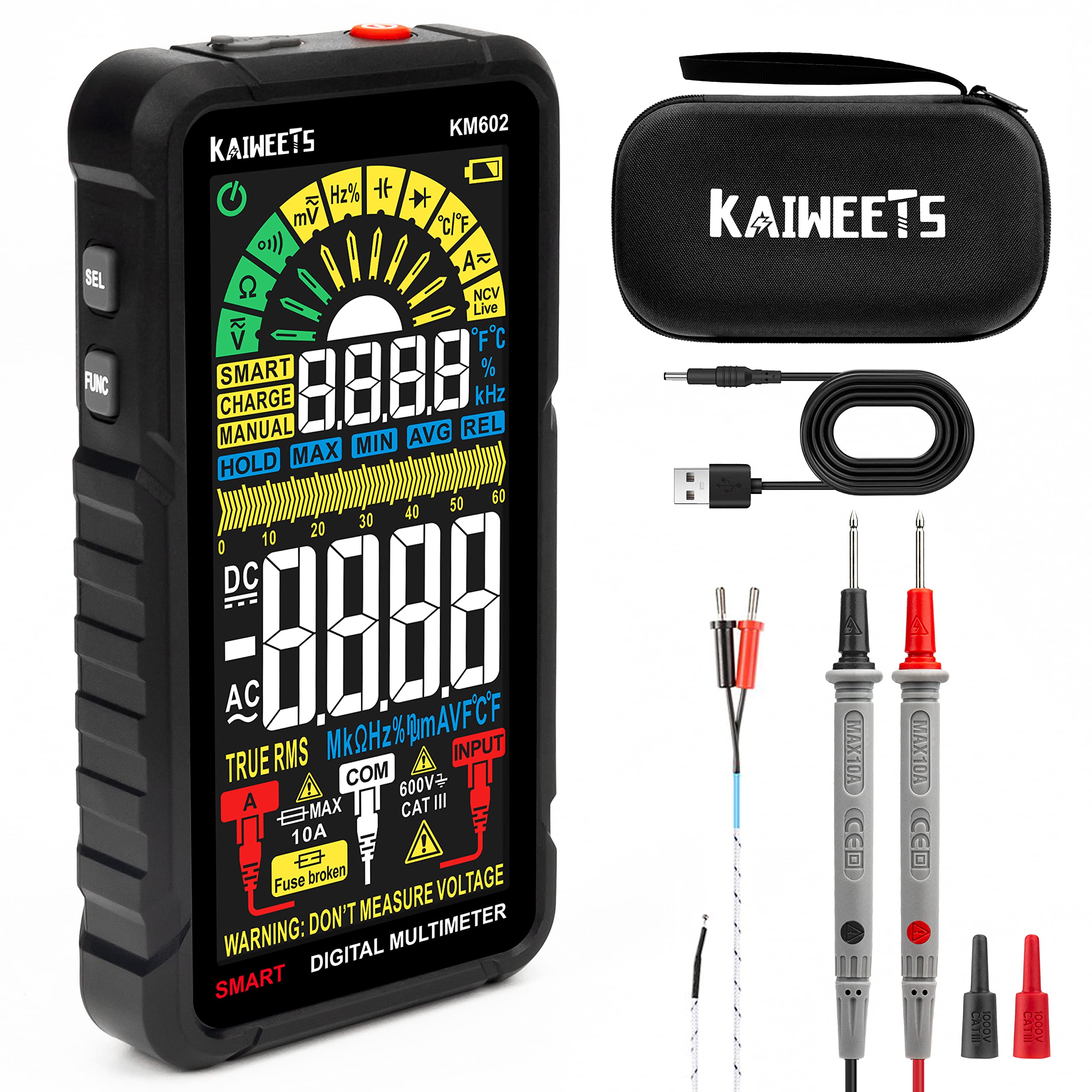 Rechargeable Electrical Tester, 6000 Count with Auto-Ranging Digital Voltmeter